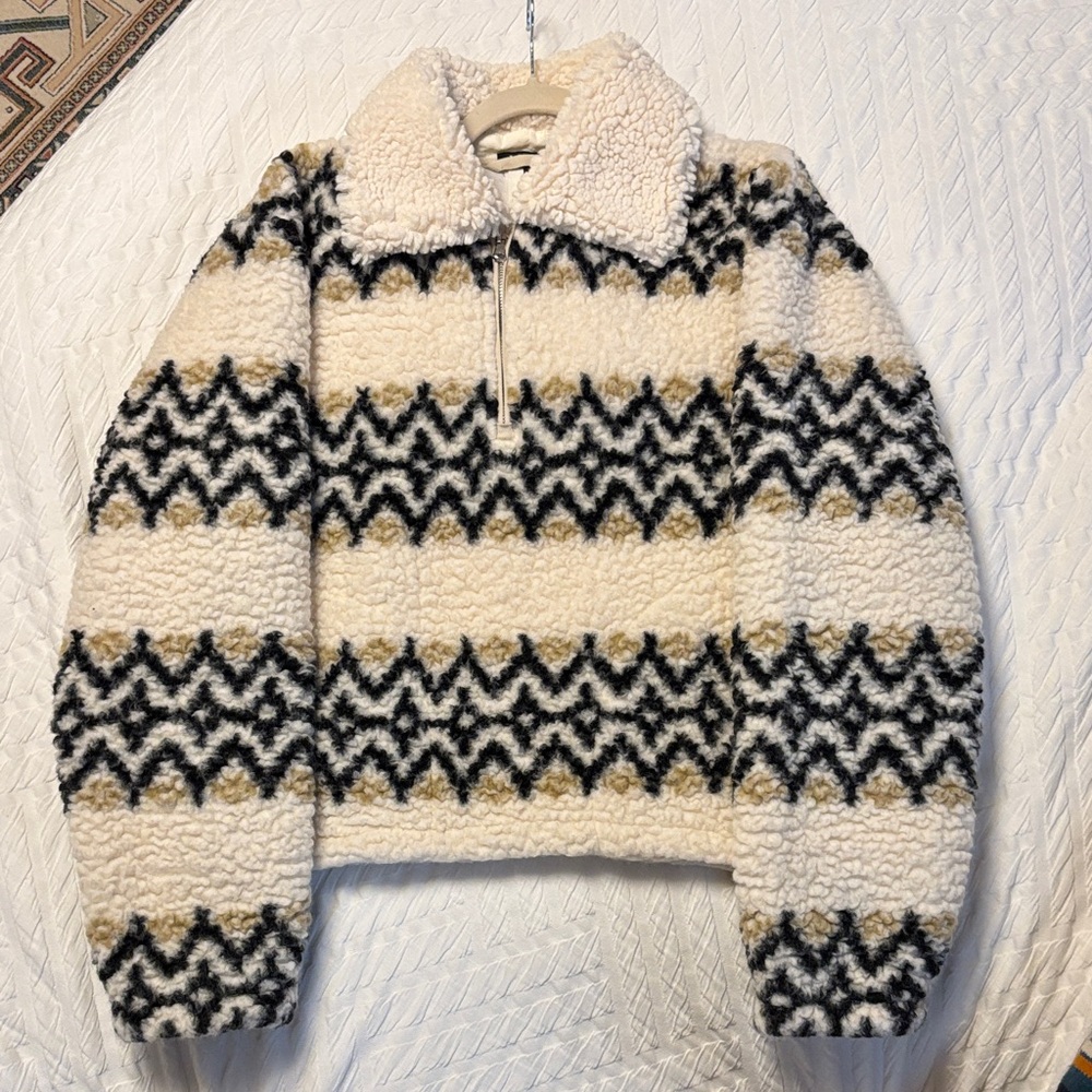 J. Crew Cream and Black Patterned Hoodie